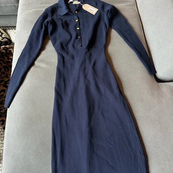 NWT Meshki Navy Abbey Buttoned Knit Midi Dress - Picture 7 of 9